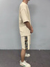 啄木鳥夏季新款國風(fēng)套裝男士休閑運動寬松版大碼刺繡百搭短袖短褲兩件套 511卡其色 XL （建議130-150斤） 曬單實拍圖