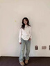 夏蓓朵美式淺色窄版闊腿牛仔褲女舒適感春夏款高腰寬松2025直筒拖地褲子 藍色長(cháng)褲 M 99-115斤 曬單實(shí)拍圖