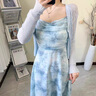 莫代爾度假風(fēng)碎花雪紡吊帶連衣裙套裝2025夏季新款時尚溫柔風(fēng)收腰裙子 藍色冰絲開衫+吊帶裙 M 95-105斤 曬單實拍圖