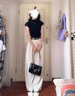 雅黛絲薇休閑褲女夏季女裝搭配套裝新款韓系穿搭氣質(zhì)衣服休閑闊腿褲兩件套 上衣+褲子（加腰帶） S 曬單實(shí)拍圖
