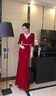 希蘇隆敬酒服新娘2023新款春夏季V領(lǐng)修身魚尾長款結(jié)婚酒紅色禮服女緞面 酒紅色 L 曬單實拍圖