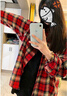 DALEY MODE美式復古紅色格子襯衫女嘻哈風(fēng)情侶長(cháng)袖上衣hiphop高街襯衣外套女 紅色刺繡 S 建議80-95斤 曬單實(shí)拍圖