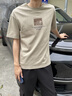 NOSSKISSTRSV品牌男士短袖t恤男2025春夏潮流夏天休閑體恤純棉打底衫男裝 灰杏色 M （100-120）斤 曬單實(shí)拍圖