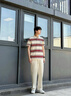 TOMMY HILFIGER【輕奢感】25夏季男泡泡肌理高級感條紋短袖翻領T恤POLO衫03823 紅黑米條紋AEF M （推薦：135-150斤） 曬單實拍圖