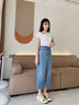 Calvin Klein Jeans春夏女士休閑通勤時(shí)尚ck斜角腰開衩毛邊牛仔半身裙J221043 1A4-牛仔藍(lán) 26 曬單實(shí)拍圖