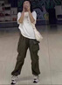 PMOG顯瘦休閑褲秋季褲子寬松闊腿褲女2023春秋季高街工裝褲高腰長褲潮 軍綠色 L 曬單實(shí)拍圖