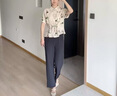 俞兆林媽媽裝夏裝襯衫女中老年女裝套裝洋氣時尚收腰顯瘦短袖襯衫兩件Z 淺綠色上衣+米色闊腿褲 XL [建議110-120斤] 曬單實(shí)拍圖