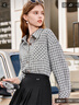 百圖betu女裝秋季新款短外套質(zhì)感格子小香風(fēng)長(cháng)袖襯衫外套2309T54 黑色 XS 曬單實(shí)拍圖