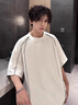 WASSUP HERMU官方短袖男美式高街解構(gòu)拼接重磅t恤青少年寬松休閑半袖上衣服 黑色 XL （推薦130-145斤） 曬單實(shí)拍圖