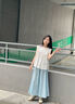 優(yōu)優(yōu)1點（Yoyo one）女童套裝夏季薄款兒童2025新款夏裝裙褲洋氣連衣裙中大童冰絲裙子 白色上衣+藍色裙褲 140 140cm 曬單實拍圖