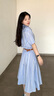 lagogo清新格紋襯衫連衣裙女士拉谷谷2025年夏季新款顯瘦通勤裙子 藍(lán)白 M 曬單實(shí)拍圖