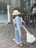 靚貝城堡女小童夏季木耳邊牛仔闊腿褲兩件套2025新款女寶寶時(shí)尚休閑套裝潮 淺藍(lán)色兩件套 120 曬單實(shí)拍圖