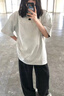 哈魯迪純棉小眾設計感重磅短袖T恤女美式復古夏季2025新款寬松休閑上衣 白灰色 L 【100-120斤】 曬單實(shí)拍圖