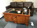 紫桐家居（Z-Tong Furniture）巖板功夫茶幾客廳家用帶燒水多功能一體嵌入式茶臺(tái)辦公室泡茶桌椅 胡桃色+石茶盤 (茶具全套） 120*65【不銹鋼底部上水】 曬單實(shí)拍圖