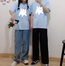 AEMAPE純棉短袖圓領(lǐng)印花多巴胺寬松百搭t恤上衣夏季學(xué)生閨蜜情侶裝半袖 女款白色+男款淺藍(lán)色 均碼 女M+男XL 曬單實(shí)拍圖