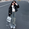 迪士尼女童皮衣外套春季短款2025新款時(shí)髦小女孩皮夾克潮酷穿搭機(jī)車上衣 黑色 140 曬單實(shí)拍圖