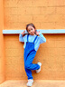 2-8歲小孩子穿的韓版童裝背帶褲2022春夏秋男女寶寶寬松百搭休閑牛仔褲子 藍色 130cm 曬單實拍圖