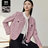 迪賽尼斯（DESIGNICE）2024春季新款法式氣質(zhì)上衣長袖粉色優(yōu)雅羊毛小香風(fēng)外套女士 粉色 S 曬單實拍圖