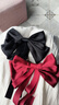 梵緹婭新款兒童緞面飄帶大蝴蝶結發(fā)夾女童過(guò)新年酒紅氣質(zhì)后腦勺夾子頭飾 大蝴蝶結發(fā)夾【黑色+酒紅】 曬單實(shí)拍圖