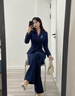 芭妃婭職業(yè)西裝套裝女春秋2025新款珠寶店美容院酒店前臺(tái)案場客服工作服 藏青色西裝+喇叭褲 S 曬單實(shí)拍圖