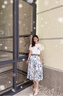 VEOX連衣裙套裝女2025夏季時尚洋氣顯瘦流行氣質(zhì)女士碎花半身裙兩 藍色套裝(上衣+裙子) L _建議[105-120斤] 曬單實拍圖