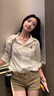 柯蘭娜美式卡其色牛仔短褲女2025夏季新款高腰修身顯瘦雙扣彈力包臀熱褲 卡其色 L 建議105-115斤 曬單實(shí)拍圖