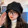 稻草人帽子女新款百搭麂皮絨貝雷帽日系大臉適合大頭圍顯臉小八角帽遮陽 黑色 均碼 曬單實(shí)拍圖