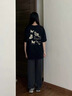 一寸相思2025夏季新款純棉短袖女t恤圓領(lǐng)百搭黑色上衣寬松休閑中長款半袖 黑色-驚艷蝴蝶 L (100-110斤） 曬單實(shí)拍圖