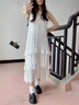 FSHE白色吊帶連衣裙女春夏2025新款云南穿搭三亞海邊度假沙灘蛋糕長(cháng)裙 白色 S 曬單實(shí)拍圖