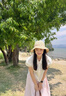 逸兼夏季沙灘海邊度假漁夫帽大檐遮陽帽子花朵編織草帽女鏤空可折疊 花織帶草帽【米白-粉色小花】 曬單實拍圖