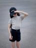 諾佳微淇女童2025夏季新款短袖短褲套裝韓版洋氣純色上衣修身百搭打底衫潮 灰色上衣+黑色短褲【兩件套】 170 曬單實拍圖