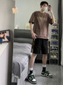 啄木鳥(niǎo)（TUCANO）夏季2025新款美式短袖T恤男潮牌寬松大碼純棉半截袖薄款休閑體恤 咖啡色 2XL 【合適151-165斤】 曬單實(shí)拍圖
