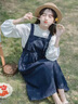 G.DUCKKIDS女童牛仔背帶連衣裙短袖襯衫兩件套女春夏裝學(xué)院風(fēng)中長(cháng)款裙子套裝 【單件】牛仔背帶裙 130 【適合45-56斤】 曬單實(shí)拍圖