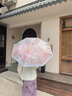 瑪麗亞·古琦（MARJA KURKI）黑膠太陽(yáng)傘防紫外線(xiàn) 晴雨傘輕便防曬遮陽(yáng)傘印花三折雨傘 花趣 紫色 8骨 曬單實(shí)拍圖