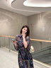 尚靜連衣裙女夏季2025新款女裝設計感印花中長(cháng)款收腰顯瘦短袖裙子女 藍色 M 曬單實(shí)拍圖
