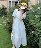 唐思薇學(xué)生連衣裙女2025夏裝藍(lán)色少女甜美學(xué)院風(fēng)洋氣高腰過(guò)膝泡泡袖長(zhǎng)裙 淺藍(lán)色 M (90-100斤) 曬單實(shí)拍圖