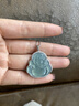 翠雅金樓翡翠佛公吊墜女 銀鑲藍水翡翠A貨冰種玉佛吊墜彌勒笑佛玉墜送銀鏈 翡翠大規(guī)格佛公吊墜 約35*25mm 曬單實拍圖