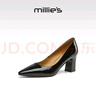 妙麗（Millies）牛皮尖頭高跟鞋女粗跟百搭職業(yè)面試工作單鞋女皮鞋女鞋 黑色 36  曬單實拍圖