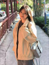 俞兆林美式翻領(lǐng)工裝夾克外套女春秋小個子寬松oversize慵懶風(fēng)感上衣 杏色 M 85-100斤 曬單實(shí)拍圖