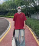 gxmy新中式印花短袖t恤男士休閑套裝新款潮流一套痞帥氣搭配衣服男裝 【2件套】紅色+休閑短褲黑 XL 曬單實拍圖