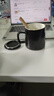 宅輕松 陶瓷馬克杯帶勺蓋送禮咖啡杯牛奶杯早餐杯辦公水杯子男女茶杯黑 曬單實拍圖
