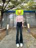 乖甜星高腰雙排扣微喇牛仔褲女春秋修身懷舊復古提臀馬蹄喇叭長(cháng)褲子女裝 水泥灰-長(cháng)褲-單褲 S (建議體重81-90斤) 曬單實(shí)拍圖