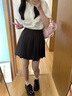 FSHE高個子加長百褶裙女春夏大碼梨形高腰顯瘦遮胯a字短裙西裝半身裙 黑色（長48CM 松緊+拉鏈） 帶內(nèi)襯 L 曬單實拍圖