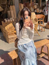 蔓爾依法式連衣裙女春季2025新款女裝春夏度假旅游穿搭套裝氣質(zhì)減齡裙子 上衣（配白色吊帶)+半身裙 M 曬單實(shí)拍圖