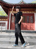 名創(chuàng)優(yōu)品（MINISO）休閑褲男夏季冰絲速干彈力垂感直筒男褲黑色百搭防曬運(yùn)動(dòng)寬松褲子 黑色(純色) L /175(體重120-140斤) 曬單實(shí)拍圖