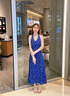 萬欣兒海邊度假風藍色掛脖露背碎花長裙連衣裙女2025新款夏日絕美小裙子 藍色 M 45/55kg 曬單實拍圖