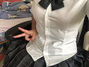蘿美醬jk制服原創(chuàng)純欲風(fēng)夏季辣妹性感套裝學(xué)院風(fēng)女超短JK百褶裙收腰顯瘦 短袖純欲襯衫+黑芋圓42cm+結(jié)胸牌 M 【建議95-105斤】 曬單實(shí)拍圖
