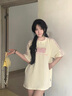 Cebrodz法國 短袖男格紋貼布刺繡插肩短袖t恤男女夏季小眾設(shè)計感情侶上衣 杏色 XL 曬單實拍圖