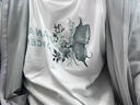 靖颯美式重磅蝴蝶印花短袖t恤男夏季潮流純棉半截袖寬松休閑體恤上衣 白色 XL 【建議120-140斤】 曬單實拍圖