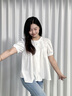 LAGOGO艾草抗菌甜美通勤白襯衫女拉谷谷2025年春夏新款泡泡袖上衣 本白色 M 曬單實(shí)拍圖